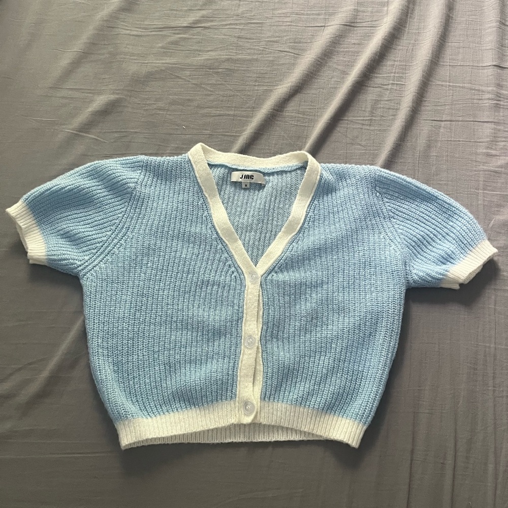 Baby blue and white crop top
